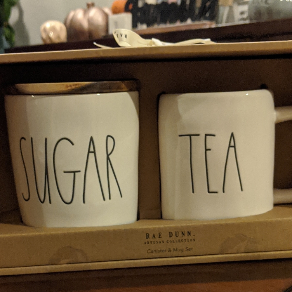 Rae Dunn small canister and large mug